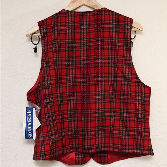 Pendleton tartan red plaid: 100% virgin wool vest - Picture 4 of 6